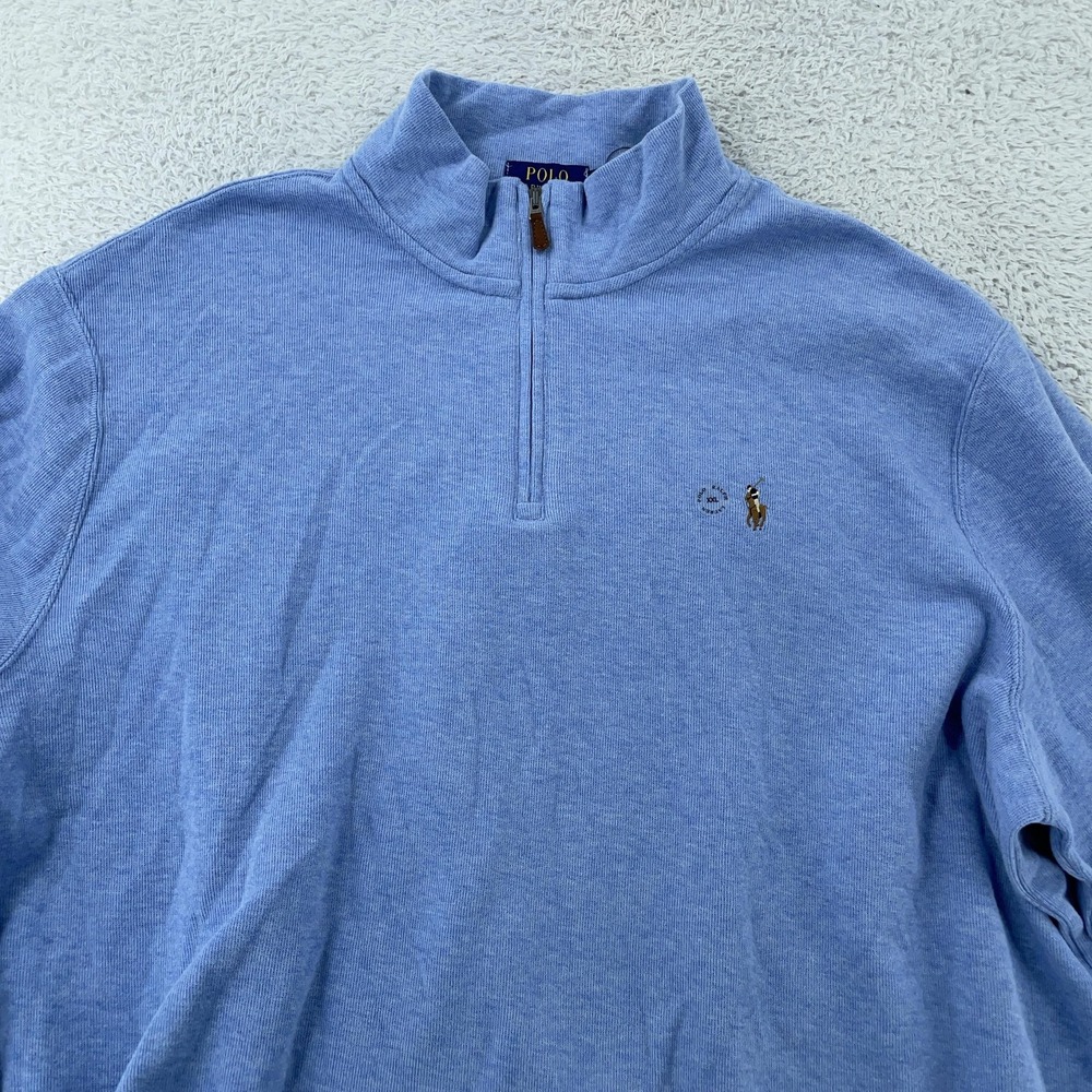 Polo Ralph Lauren Estate Rib Quarter Zip Sweater 2XL Blue Heather Flesh Pony